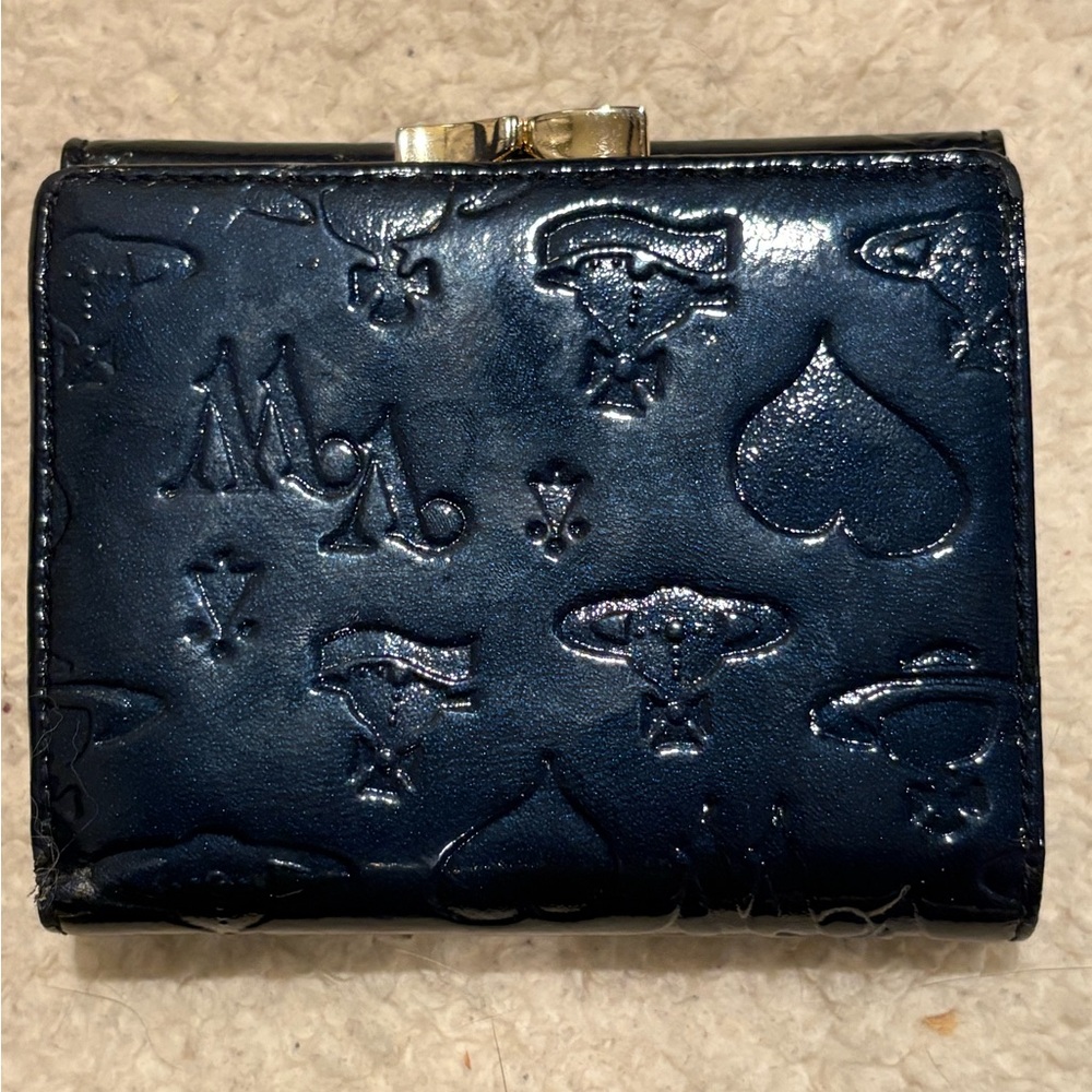 RARE Vivienne Westwood Dark Blue/Navy Genuine Patent Leather Trifold Wallet - Picture 5 of 10